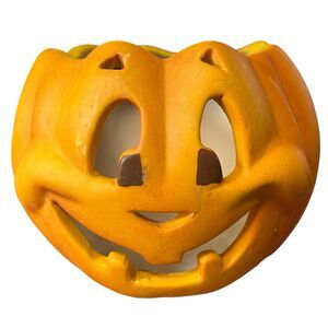Vtg Terra Cotta Jack o Lantern Tea Light Holder Halloween Decor